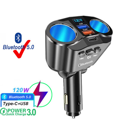 Bluetooth 5.0 FM odašiljač 12V utičnica upaljač razdjelnik strujni adapter Dual USB 4.8A auto punjač s prikazom napona