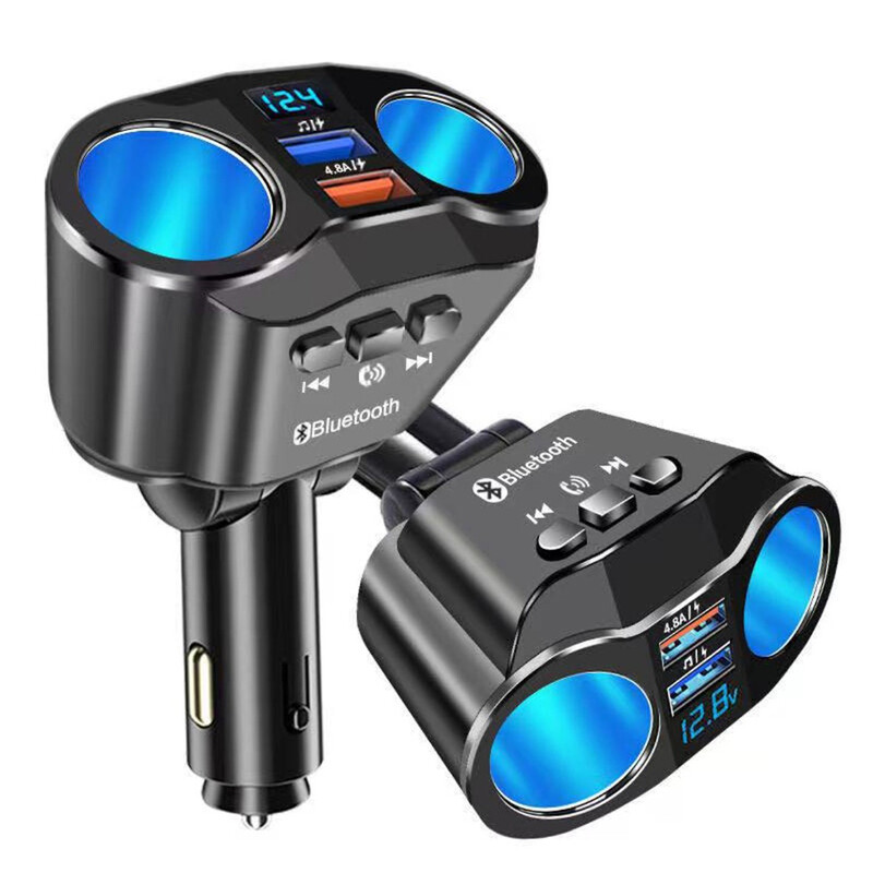 Bluetooth 5.0 FM odašiljač 12V utičnica upaljač razdjelnik strujni adapter Dual USB 4.8A auto punjač s prikazom napona
