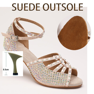 Naiste Salsa peokingad Ladina tantsukingad Suured Väikesed Rhinestones Läikiv pronksnahk Must Satiin Kuuba Konts