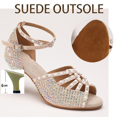 Naiste Salsa peokingad Ladina tantsukingad Suured Väikesed Rhinestones Läikiv pronksnahk Must Satiin Kuuba Konts