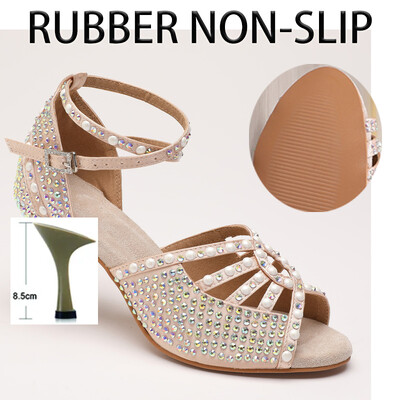 Naiste Salsa peokingad Ladina tantsukingad Suured Väikesed Rhinestones Läikiv pronksnahk Must Satiin Kuuba Konts