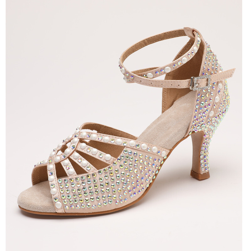 Naiste Salsa peokingad Ladina tantsukingad Suured Väikesed Rhinestones Läikiv pronksnahk Must Satiin Kuuba Konts