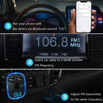 LENCENT Bluetooth FM трансмитер Безжичен радио адаптер Комплект за кола с двойно USB зареждане Зарядно устройство за кола Поддръжка на MP3 плейър TF карта