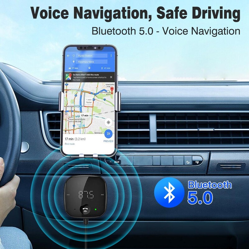 Gadpow Transmițător FM Bluetooth 5.0 Transmițător audio pentru mașină Adaptor Bluetooth fără fir Kit auto Mâini libere pentru telefon