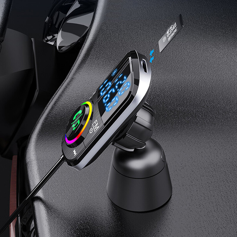 1 buc. Transmițător FM pentru mașină Încărcător pentru mașină Bluetooth 5.0 QC 3.0 Încărcare rapidă PD Încărcător pentru mașină MP3 Music Player Lumină ambientală Card TF