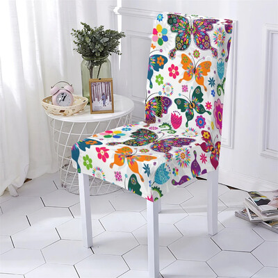 Huse pentru scaune în stil animal Huse pentru scaune elastice pentru luat masa Huse Chiars Huse model fluture desene animate Husa scaun acasă Stuhlbezug