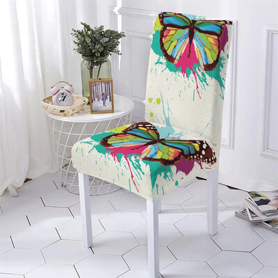 Huse pentru scaune în stil animal Huse pentru scaune elastice pentru luat masa Huse Chiars Huse model fluture desene animate Husa scaun acasă Stuhlbezug