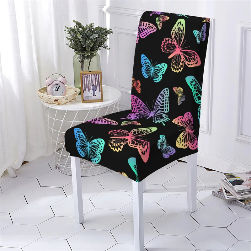 Huse pentru scaune în stil animal Huse pentru scaune elastice pentru luat masa Huse Chiars Huse model fluture desene animate Husa scaun acasă Stuhlbezug