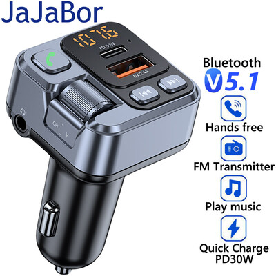 JaJaBor FM Transmitter Modualator Car MP3 Player Δέκτης ήχου AUX USB Type C PD 30W Φορτιστής αυτοκινήτου Handsfree Bluetooth Car Kit