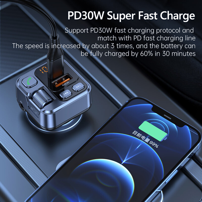 JaJaBor FM odašiljač Modulator Auto MP3 Player AUX Audio Prijemnik USB Type C PD 30W Auto Punjač Handsfree Bluetooth Auto Kit