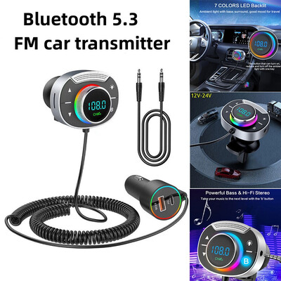 Bluetooth 5.3 FM Πομπός αυτοκινήτου 3,5 χιλιοστά AUX Προσαρμογέας MP3 Player PD 30W QC 3.0 Fast Charger Προσαρμογέας μουσικής Hi-Fi Hands-free Κλήση TF