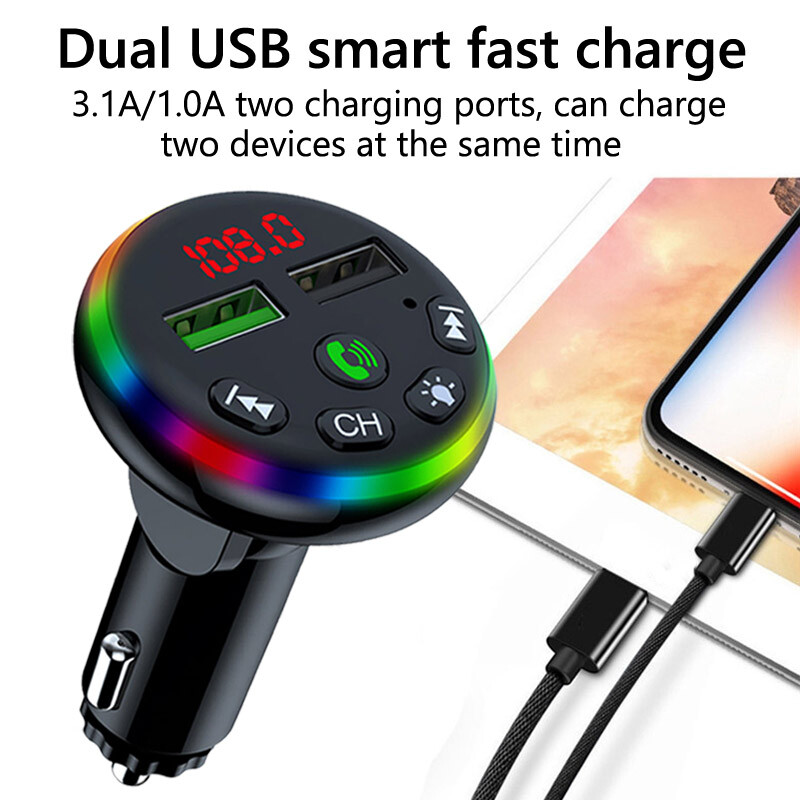 JaJaBor Transmițător FM Brichetă USB Card SD Încărcare rapidă USB Încărcător telefon Bluetooth 5.0 Kit Mâini libere Auto MP3 Player