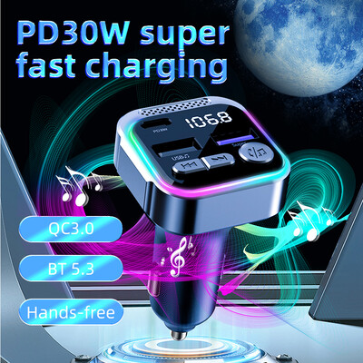 Încărcător Auto Bluetooth 60W PD+QC3.0 Rapid 5.3 Transmițător FM Tip C Dual USB Lumină RGB Muzică fără fir Radio Modulator Player