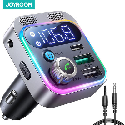 2024 Transmițător FM Bluetooth 5.3 pentru mașină, [Stronger Dual Mics Deep Bass Sound], 48W PD&QC3.0 Car Charger Bluetooth Adaptor