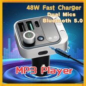 Transmițător FM Bluetooth 5.3 Auto reglabil Treble Bass Sound Player Music Player 48W PD QC3.0 Încărcător rapid Accesorii auto