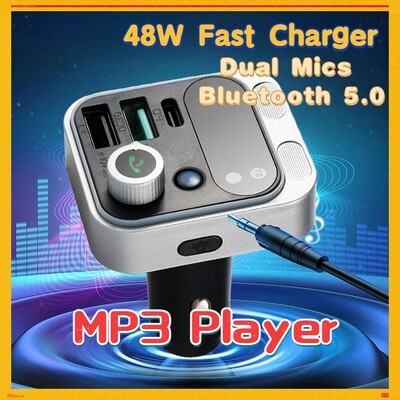 Transmițător FM Bluetooth 5.3 Auto reglabil Treble Bass Sound Player Music Player 48W PD QC3.0 Încărcător rapid Accesorii auto