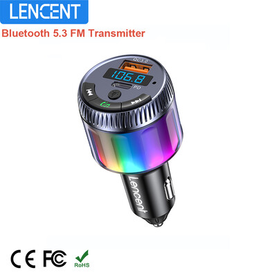 LENCENT Transmițător FM Bluetooth 5.3 Adaptor auto Bluetooth cu tip C PD 30W și QC3.0 Încărcător rapid USB Adaptor pentru muzică Hi-Fi