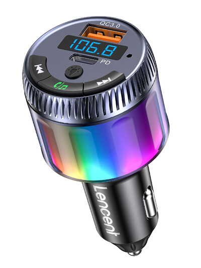 LENCENT Bluetooth 5.3 FM odašiljač Bluetooth adapter za automobil s tipom C PD 30W & QC3.0 USB brzi punjač Hi-Fi glazbeni adapter