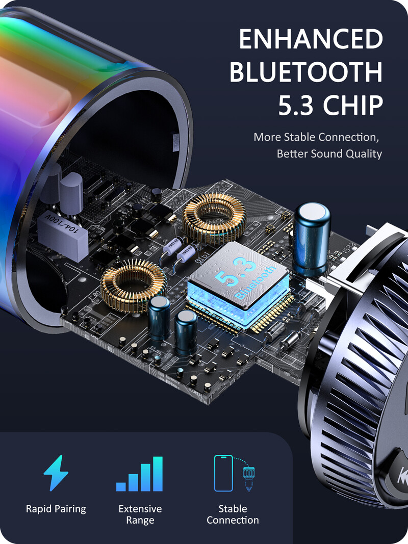 LENCENT Bluetooth 5.3 FM odašiljač Bluetooth adapter za automobil s tipom C PD 30W & QC3.0 USB brzi punjač Hi-Fi glazbeni adapter