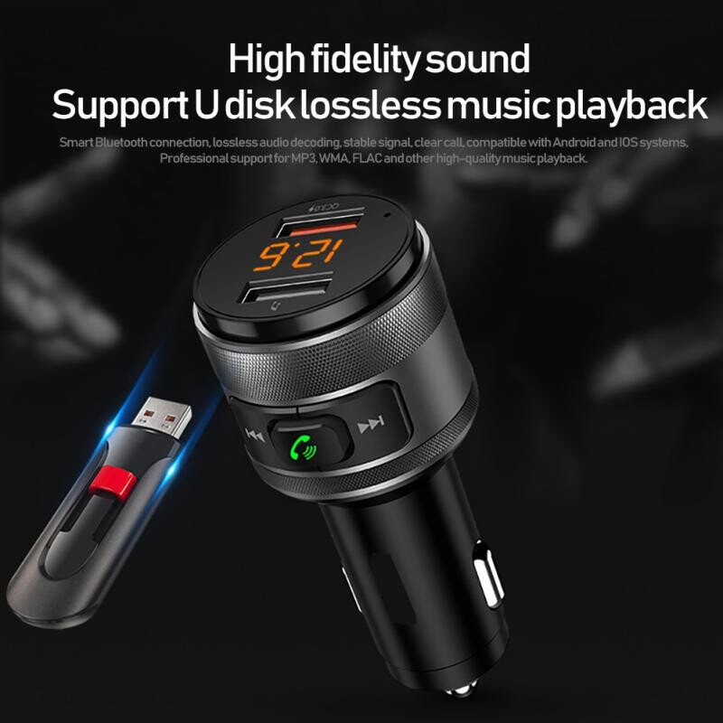 Transmițător FM Bluetooth 5.0 Receptor audio fără fir Mâini libere pentru mașină Player MP3 automat Încărcător rapid USB dublu Accesorii auto