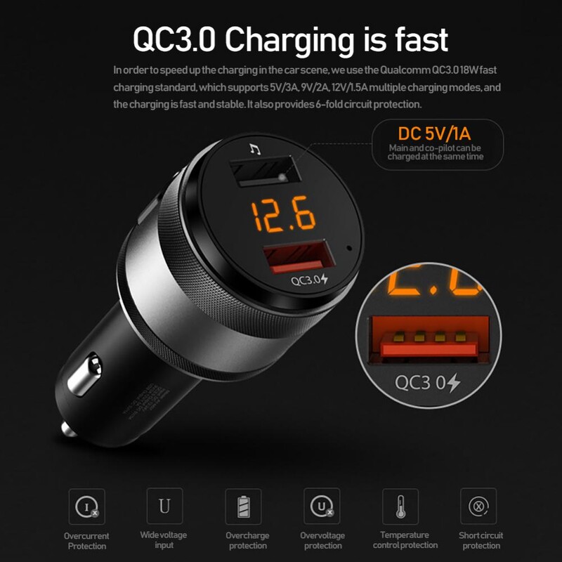 Transmițător FM Bluetooth 5.0 Receptor audio fără fir Mâini libere pentru mașină Player MP3 automat Încărcător rapid USB dublu Accesorii auto