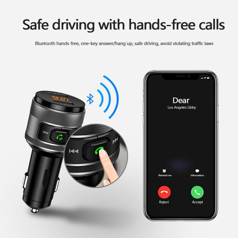 Transmițător FM Bluetooth 5.0 Receptor audio fără fir Mâini libere pentru mașină Player MP3 automat Încărcător rapid USB dublu Accesorii auto