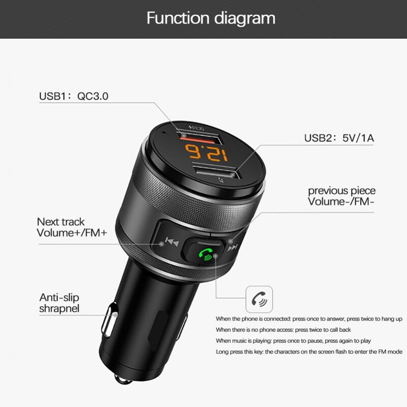 Transmițător FM Bluetooth 5.0 Receptor audio fără fir Mâini libere pentru mașină Player MP3 automat Încărcător rapid USB dublu Accesorii auto