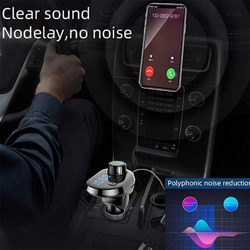 Кола Хендсфри Безжичен Bluetooth 5.0 Комплект FM трансмитер Автомобилен LCD дисплей MP3 плейър USB зарядно устройство FM модулатор Автомобилни аксесоари