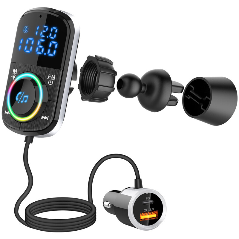 Transmițător FM 5.0 compatibil Bluetooth pentru mașină Receptor audio fără mâini Mâini libere Player de muzică MP3 PD QC 3.0 Încărcător rapid Lumină LED