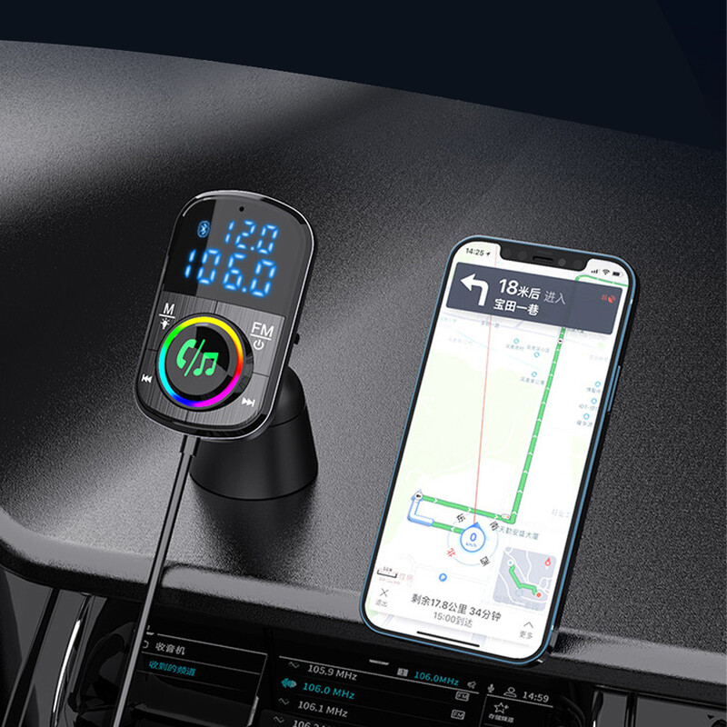 Transmițător FM 5.0 compatibil Bluetooth pentru mașină Receptor audio fără mâini Mâini libere Player de muzică MP3 PD QC 3.0 Încărcător rapid Lumină LED