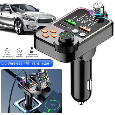 Autós FM modulátor adó Bluetooth 5.0 FM adó 3.1A kettős USB port PD töltő kihangosító autós készlet vezeték nélküli Aux audio