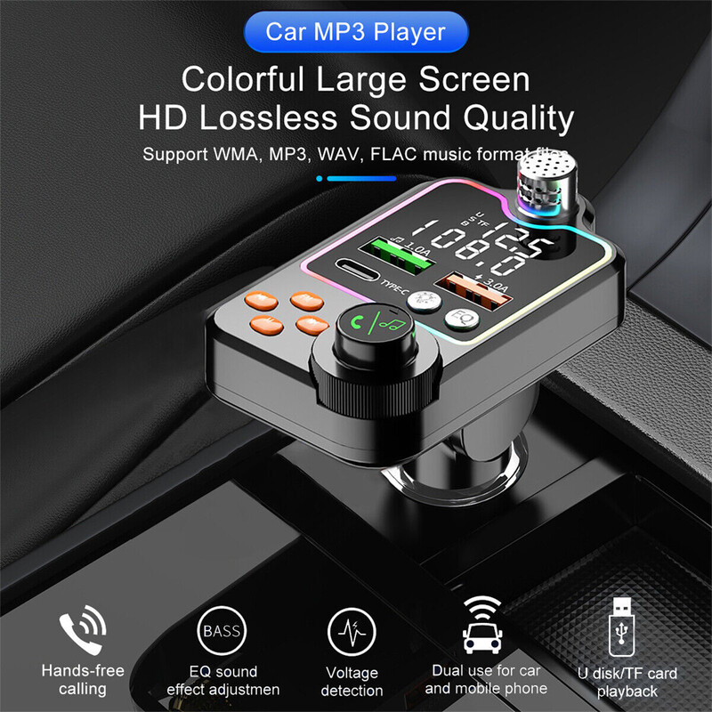 Automobilski FM modulator odašiljač Bluetooth 5.0 FM odašiljač 3.1A Dual USB priključak PD punjenje Handsfree oprema za automobil Bežični Aux Audio