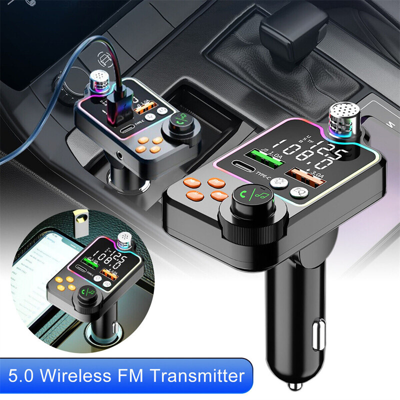 Automobilski FM modulator odašiljač Bluetooth 5.0 FM odašiljač 3.1A Dual USB priključak PD punjenje Handsfree oprema za automobil Bežični Aux Audio