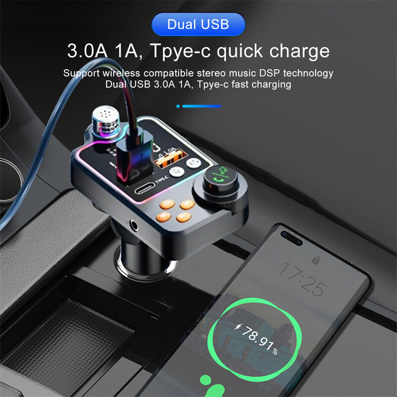 Automobilski FM modulator odašiljač Bluetooth 5.0 FM odašiljač 3.1A Dual USB priključak PD punjenje Handsfree oprema za automobil Bežični Aux Audio