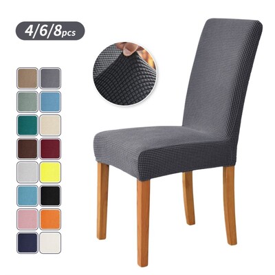 4/6/8pcs Stretch Chair Cover 18 Color Elastic Spandex Slipcovers Washable Protective Cover For Dining/Living Room Home And Decor