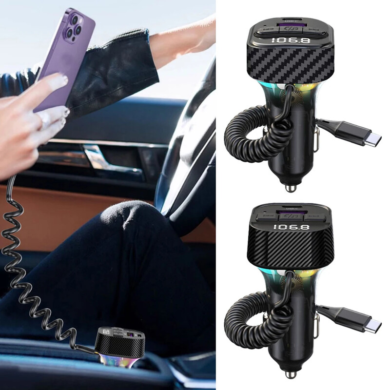 Πομπός FM αυτοκινήτου 30W PD Τύπος C Διπλή USB γρήγορη φόρτιση αυτοκινήτου Φως περιβάλλοντος Bluetooth 5.3 Συσκευή αναπαραγωγής handsfree MP3 Διαμορφωτής FM αυτοκινήτου