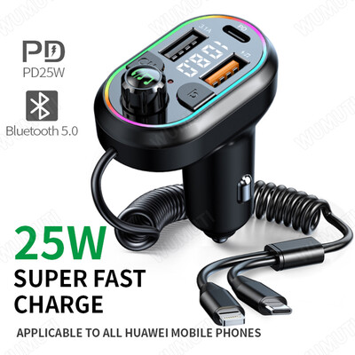 Transmițător FM Bluetooth 5.0 pentru mașină Receptor audio fără fir Player MP3 pentru mașină 25W PD Încărcare rapidă cu cablu de încărcare portul Apple tip C
