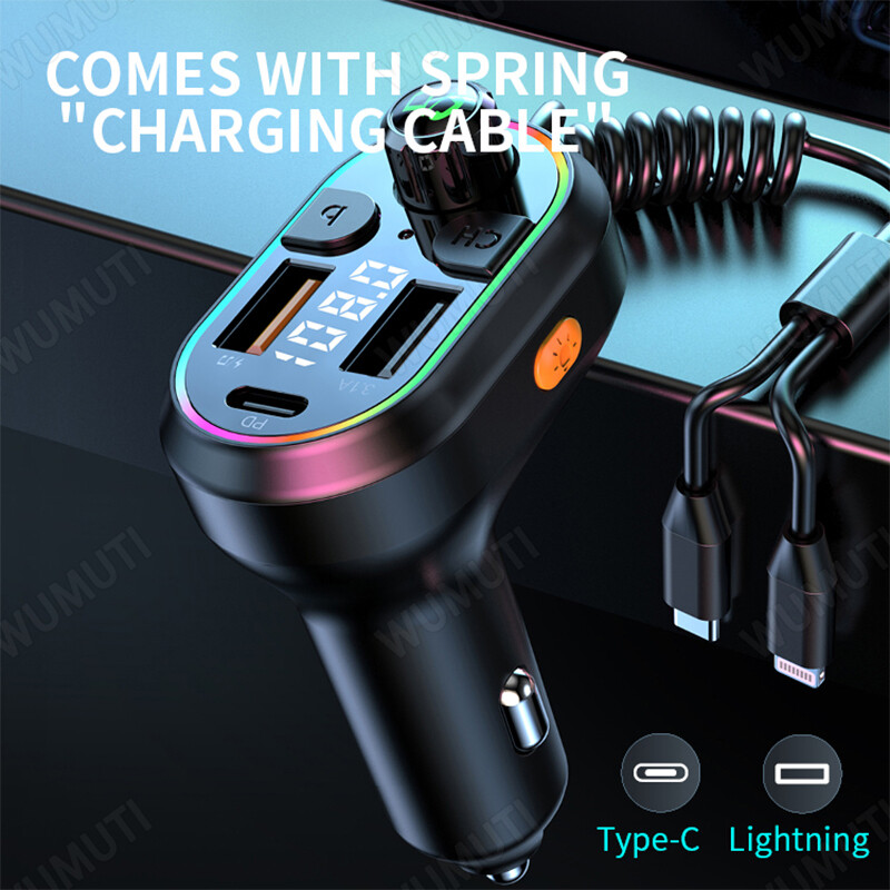 Auto Bluetooth 5.0 FM saatja juhtmeta helivastuvõtja auto MP3-mängija 25W PD kiirlaadimine Apple Type-C pordi laadimiskaabliga