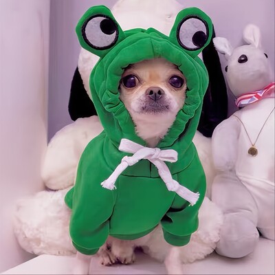 Hanorace pentru câini drăguț cu imprimeu de broaște pentru câini de talie mică, pisică, toamnă iarnă, moale, caldă, fleece, costum de cățeluș buldog francez, hanorace chihuahua