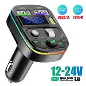 Receptor Bluetooth pentru mașină WQ28 Transmițător FM 5.0 Încărcător auto USB dublu 3.1A Suport U Disk Modulator MP3 Player muzical