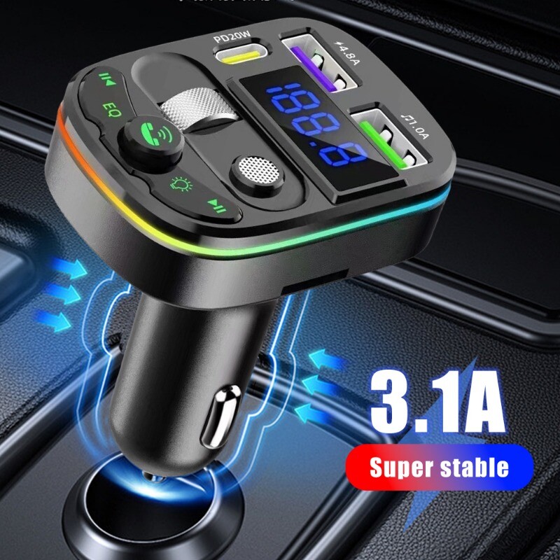 Receptor Bluetooth pentru mașină WQ28 Transmițător FM 5.0 Încărcător auto USB dublu 3.1A Suport U Disk Modulator MP3 Player muzical
