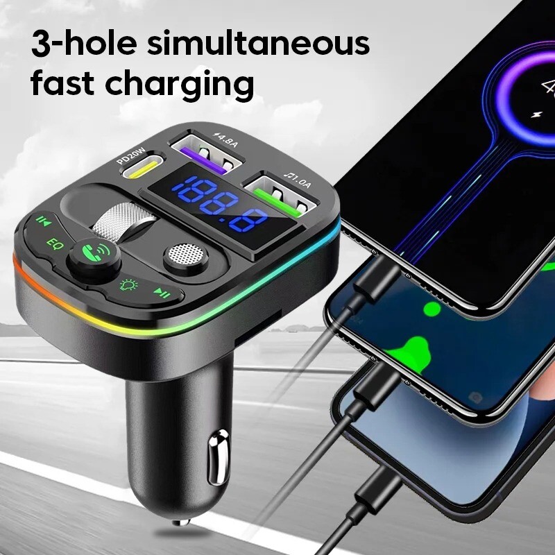 Receptor Bluetooth pentru mașină WQ28 Transmițător FM 5.0 Încărcător auto USB dublu 3.1A Suport U Disk Modulator MP3 Player muzical