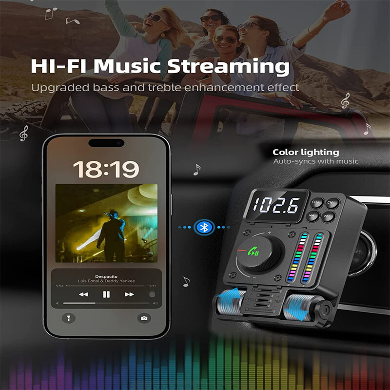 Bluetooth 5.3 Transmițător FM fără fir pentru mașină Adaptor radio PD30W QC3.0 Încărcare rapidă pentru mașină MP3 U Disk Accesorii pentru player muzical