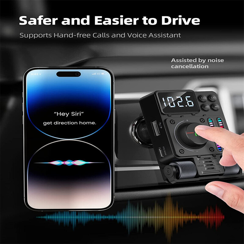 Bluetooth 5.3 Transmițător FM fără fir pentru mașină Adaptor radio PD30W QC3.0 Încărcare rapidă pentru mașină MP3 U Disk Accesorii pentru player muzical