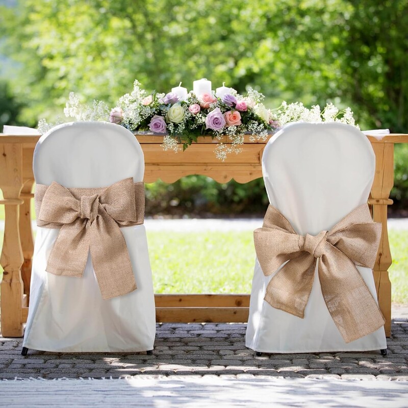 1 bucăți pentru scaun din pânză de pânză, 17*275 cm, fundă de iută naturală, pentru decorarea scaunului de recepție de nuntă rustică.