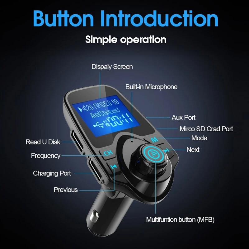 LOLOAGO FM-saatja AUX-heli stereovastuvõtja auto MP3-mängija FM-modulaator kahe USB-autolaadija käed-vabad Bluetooth 5.0 autokomplekt