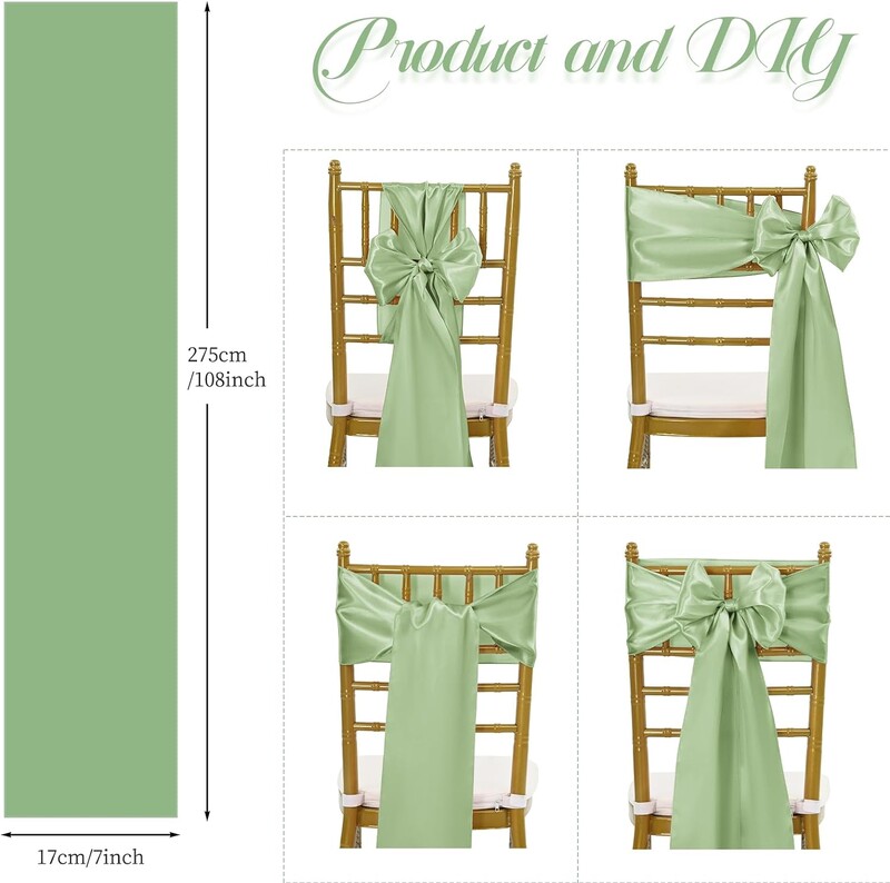 10 tk Satiinist toolide raamid Lipsud Paelad pulmatarbed bankett-peoürituste kaunistamiseks Universaalne tooli kate taga