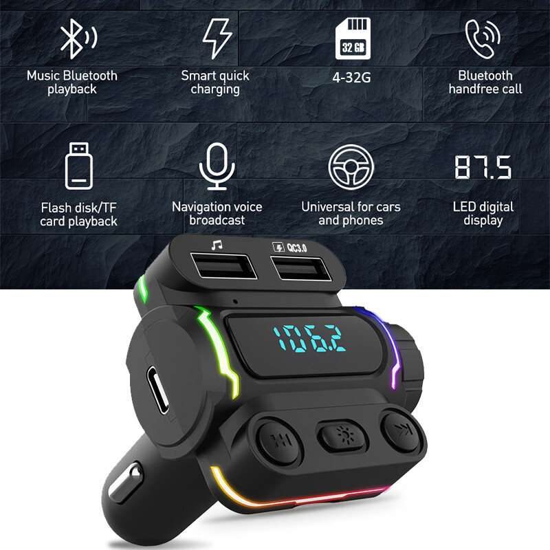 Transmițător FM Bluetooth 5.0 pentru mașină Receptor audio wireless Mâini libere Player MP3 QC3.0 Încărcător rapid USB dublu Accesorii auto