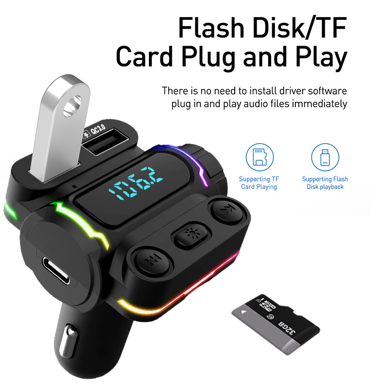 Transmițător FM Bluetooth 5.0 pentru mașină Receptor audio wireless Mâini libere Player MP3 QC3.0 Încărcător rapid USB dublu Accesorii auto