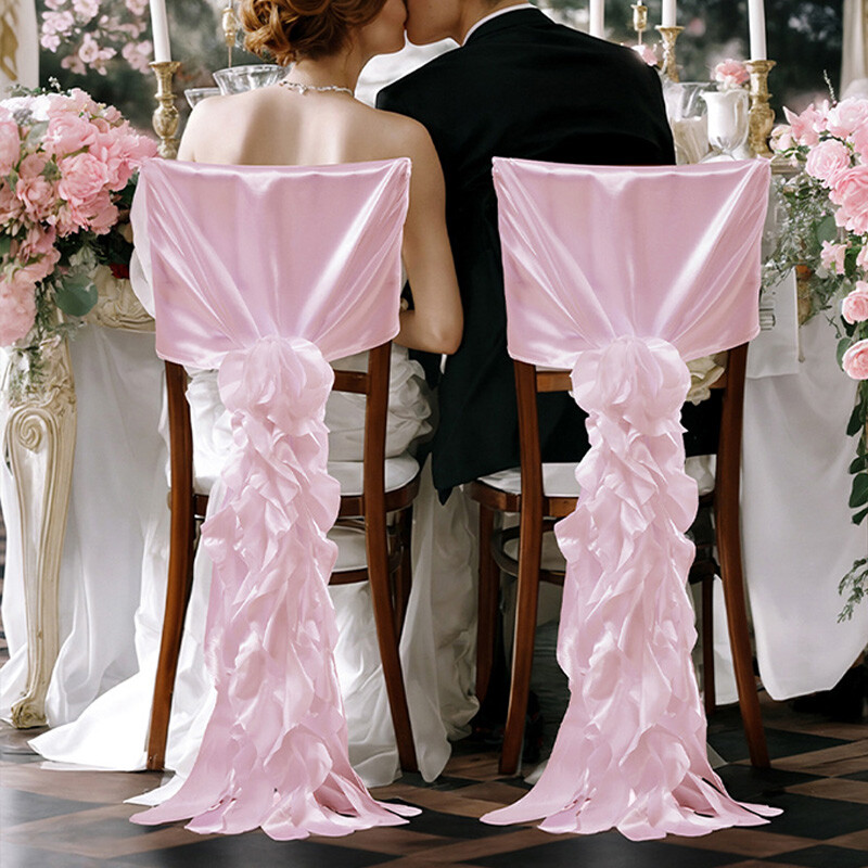 Satiinist romantiline pulmatooli kattepael Paelad Tooli seljatoed peo-banketi sisekujunduseks pulmakaunistused volangid sõlme tooliraamid